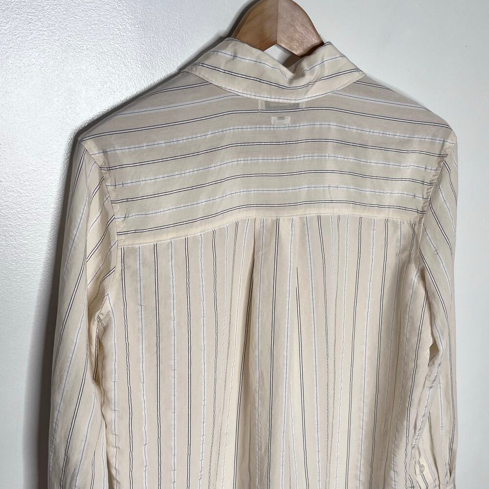 Madewell Relaxed Ivory Striped Button Up Blouse XS Drapey Lightweight Shirt - Picture 8 of 10